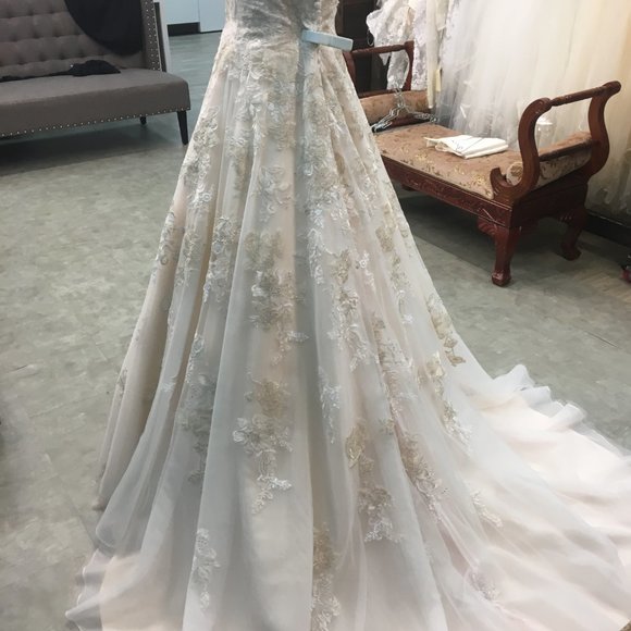 SAMPLE David Tutera Mon Cheri Wedding Dress, Blush Gold Ballgown Princess, - Picture 6 of 11